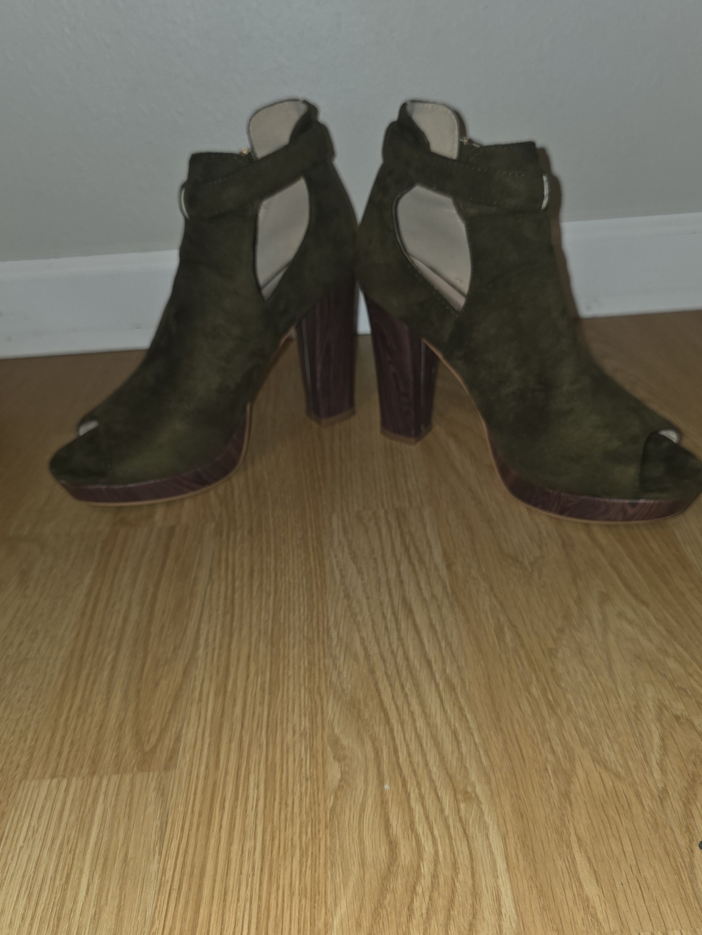 Olive Green Suede Open-Toe Block Heel Sandals
